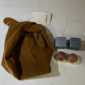 NIB MERIT Flush Balms x2 Cheeky & Beverly Hills + makeup bag